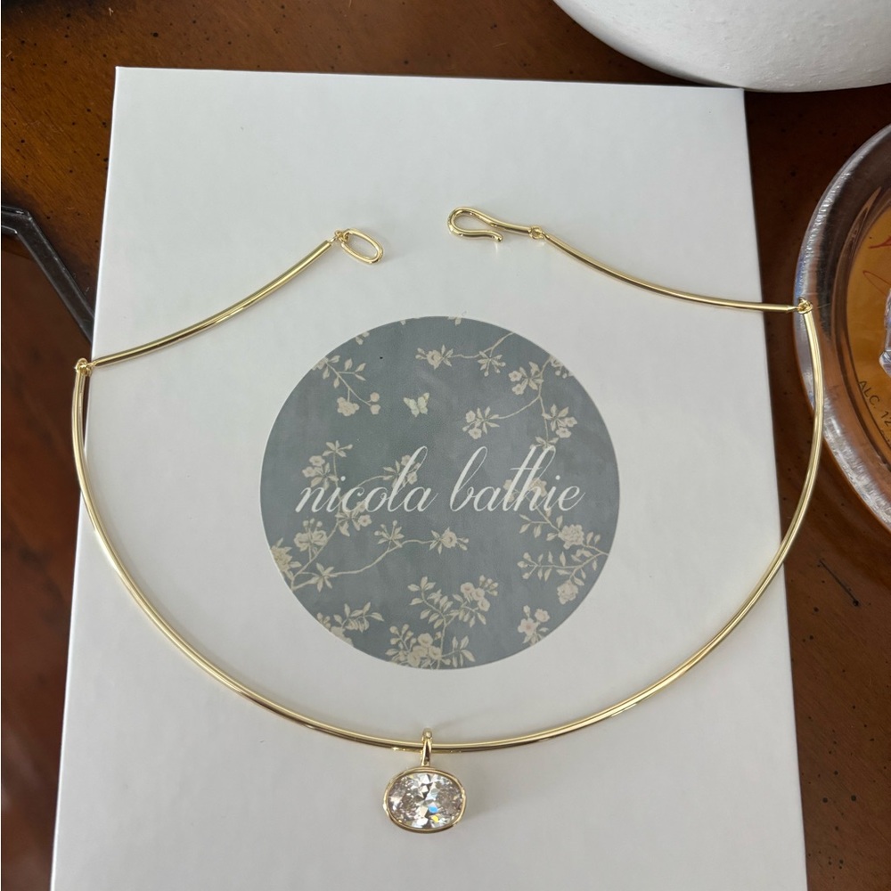 Nicola Bathie Golden Collar Necklace with Bezel Oval Charm